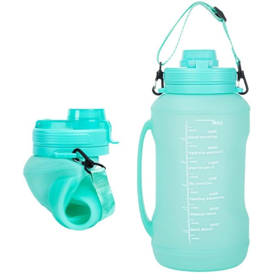 Large 64oz Half Gallon Sports Collapsible Water Bottle Green