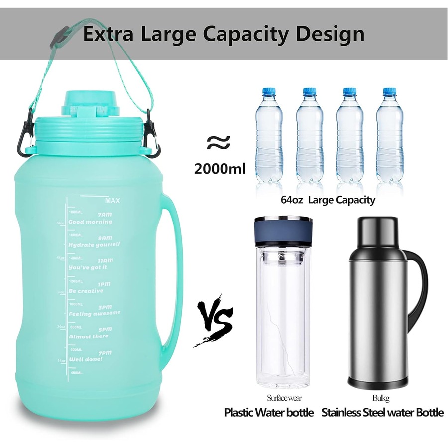 Large 64oz Half Gallon Sports Collapsible Water Bottle Green