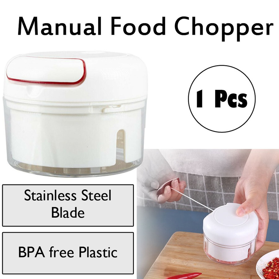 Manual Pull Mini Chopper Stainless Steel Blade Cord Chop Salad Bowl Hand Food