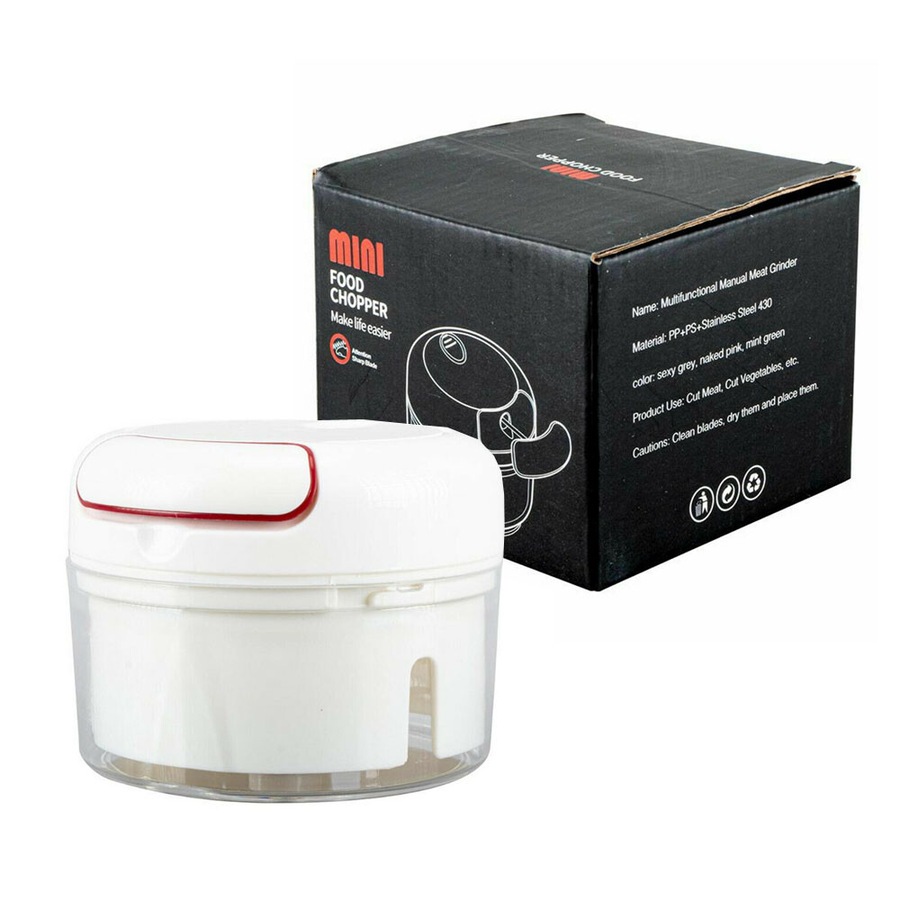 Manual Pull Mini Chopper Stainless Steel Blade Cord Chop Salad Bowl Hand Food