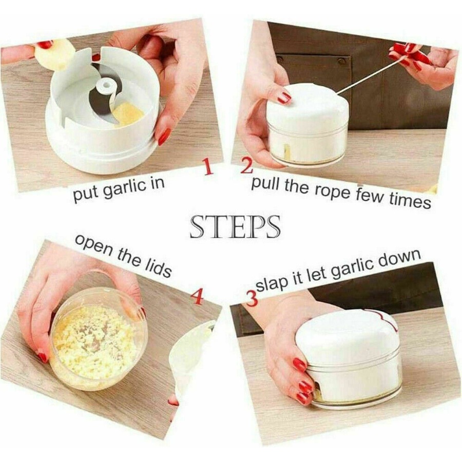 Manual Pull Mini Chopper Stainless Steel Blade Cord Chop Salad Bowl Hand Food