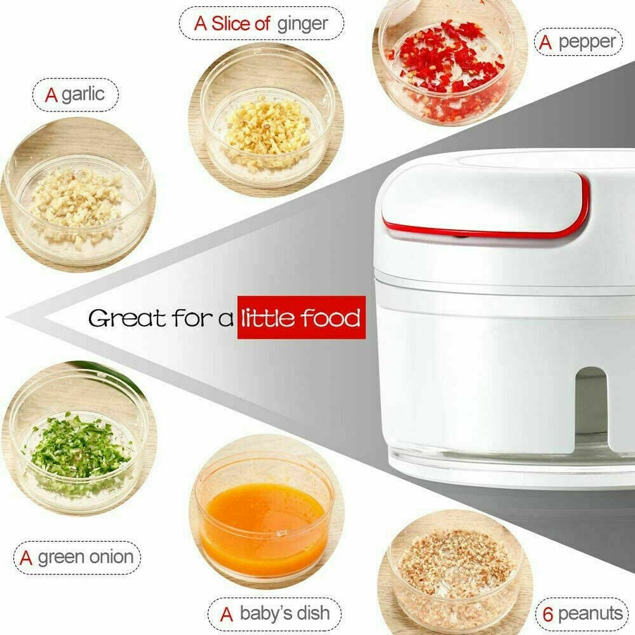 Manual Pull Mini Chopper Stainless Steel Blade Cord Chop Salad Bowl Hand Food