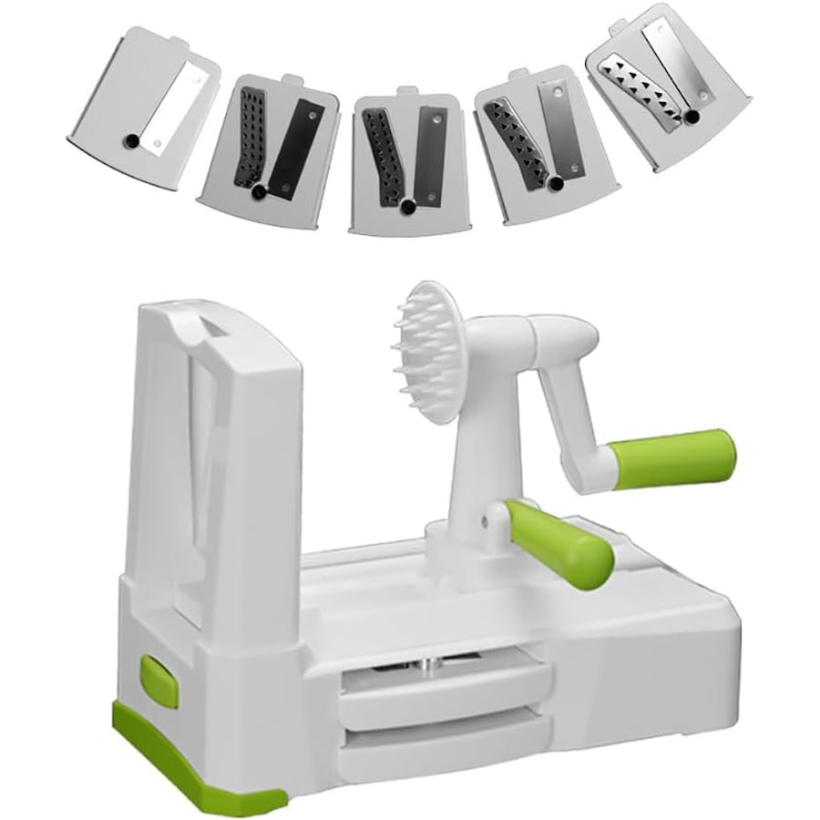 Manual Vegetable Spiral Shredder with 5 Blades ? Zoodle Maker & Slicer