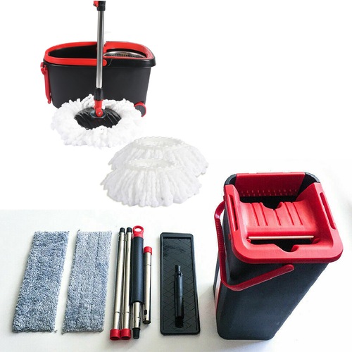Dr Fussy 360 Degree Spin Rotating Mop and Bucket Set with Wheels and 4