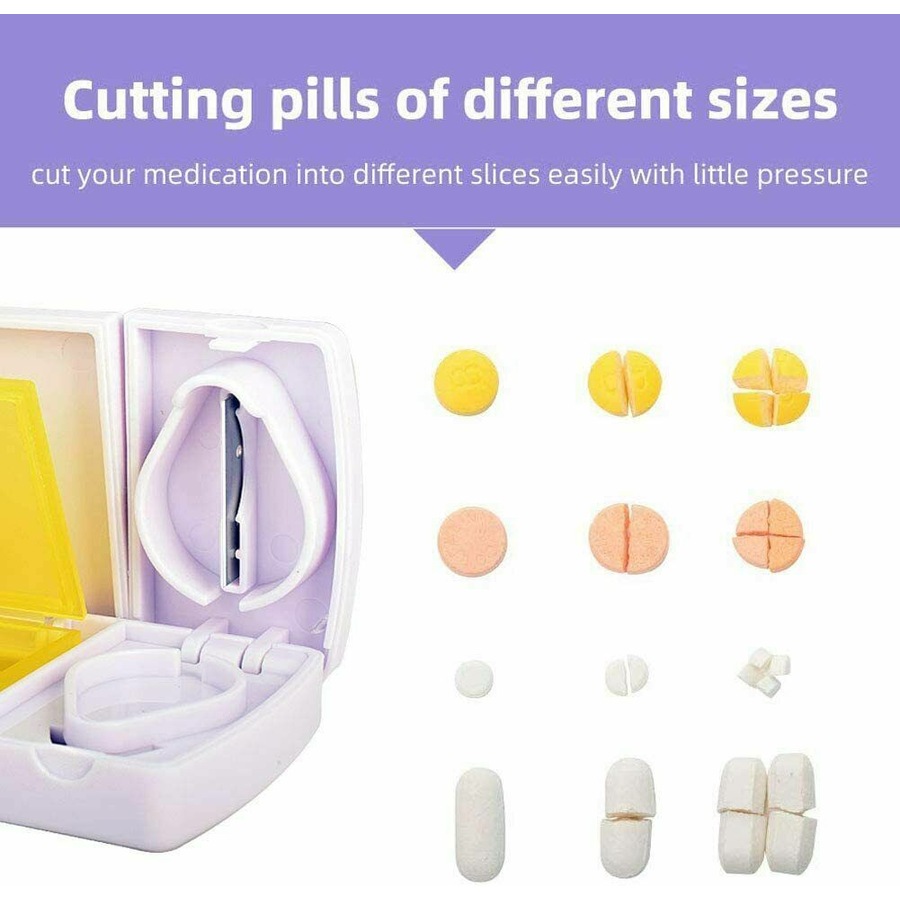 Organizer Pill Cutter Box Portable Medicine Tablet Splitter Divider Convenient