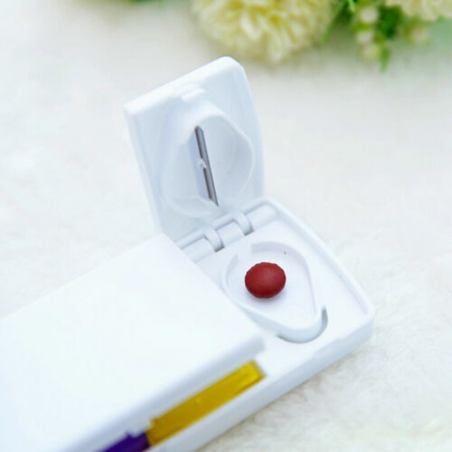 Organizer Pill Cutter Box Portable Medicine Tablet Splitter Divider Convenient