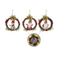 bulk 12 Xmas Hanging Santa Wreath W Led Light 3 Assort Decoration 18x18cm