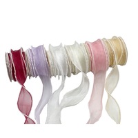 bulk 36 Artificial Pearl Edge Organza Ribbon Assort Wrap 200x4cm