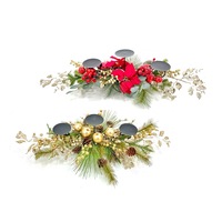 bulk 4 Elegant Red & Gold Leafy Xmas Center Piece 2 Assort Decoration 85x30cm