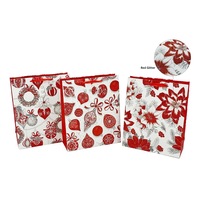 bulk 48 Large Glitter Bauble Xmas Gift Bag 210Gsm 4 Assort Present 26x32cm