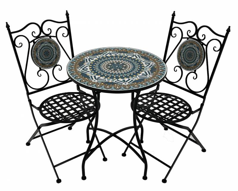 Jacob 3pc Setting Metal Tiles Table Chair Setting Patio Garden Outdoor 60cm
