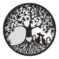 Lasercut Tree of Life w Cats & Mirror Metal, 50cm