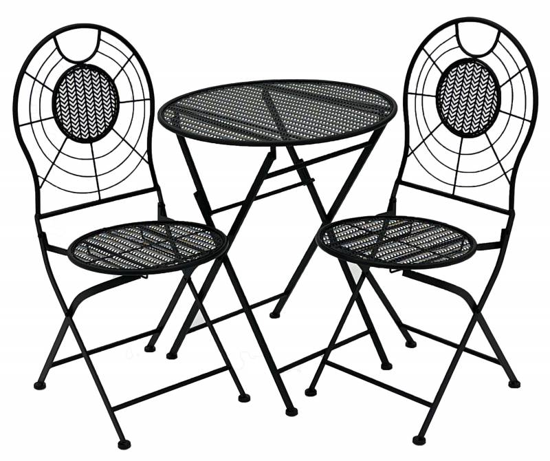 Lilly 3pc Setting Metal Black Table Chair Setting Patio Garden Outdoor 60cm