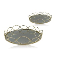 Set 2 Round Gold Mirror Tray 30x5cm