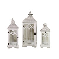 Set 3 Moroccan Metal And Wooden Lantern White 30x79cm