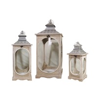 Set 3 Natural Wooden Lantern W Oval Shape 31x76cm
