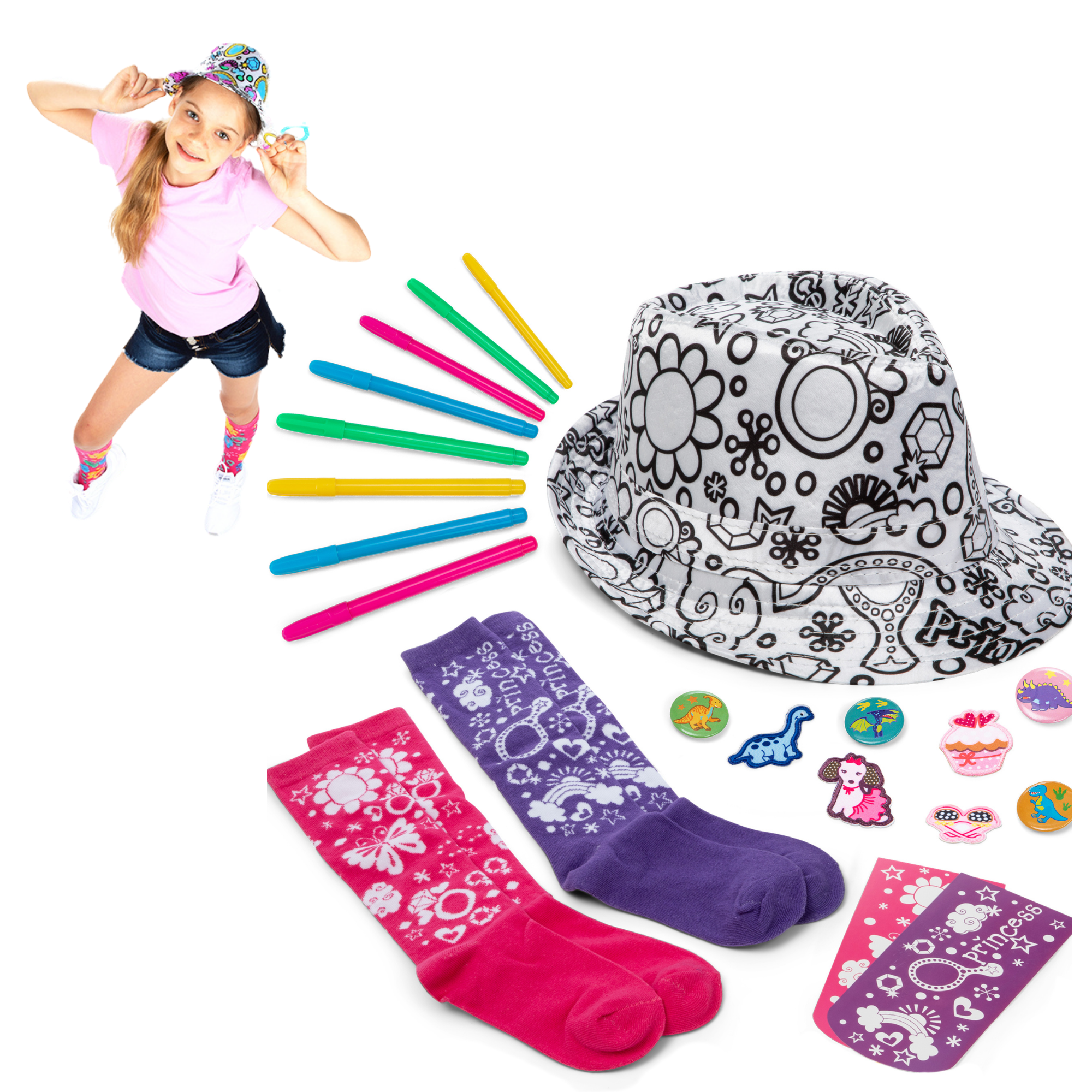Color your own, PRINCESS Birthday Girls Fedora & Socks Gift,diy kid Craft Kits for girl ages