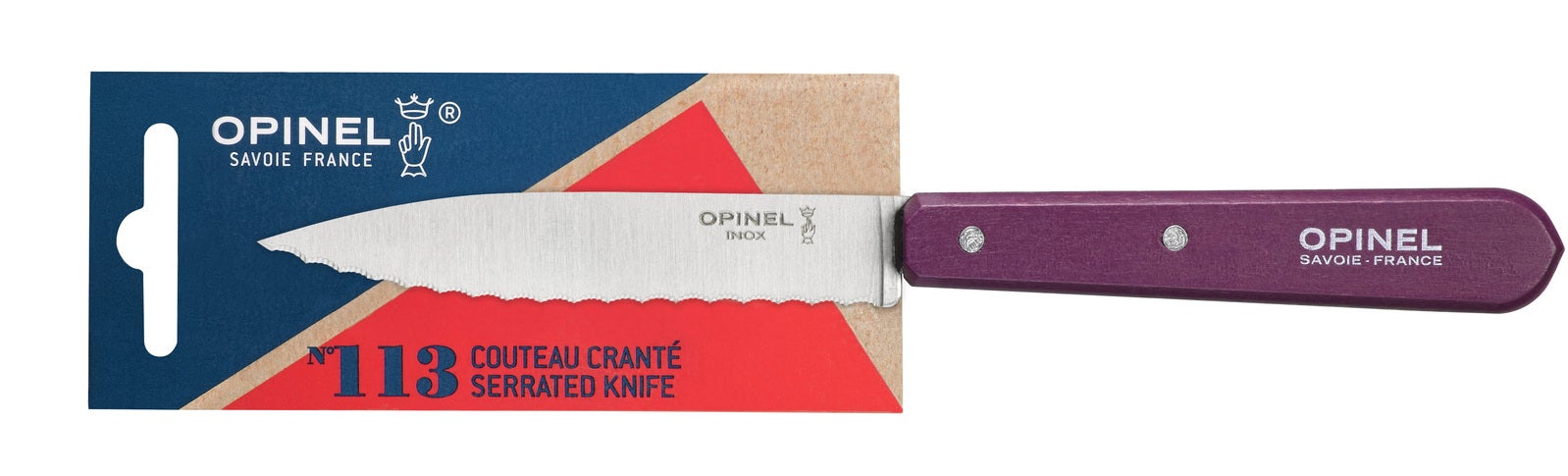 Opinel 001919 - 10cm Stainless Steel Serrated Paring Knife (Plum Handles)