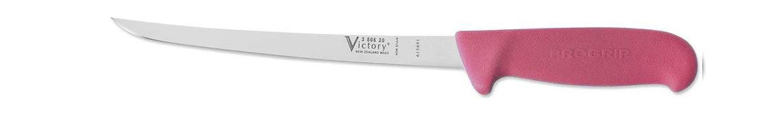 Victory Knives 350620200PINK - 2mm x 20cm Stainless Steel Flexible Narrow Filleting Knife (Pink Progrip Handle)