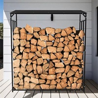 GREENYHAVEN Heavy Duty Outdoor Firewood Storage Metal Log Rack with Top Cover