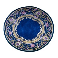 Traditional Harmony Border Hand-Tufted Navy Blue Round Wool Rugs
