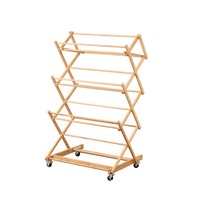Bamboo Concertina Mobile Clothes Horse Airer Foldable Rack Air Dryer