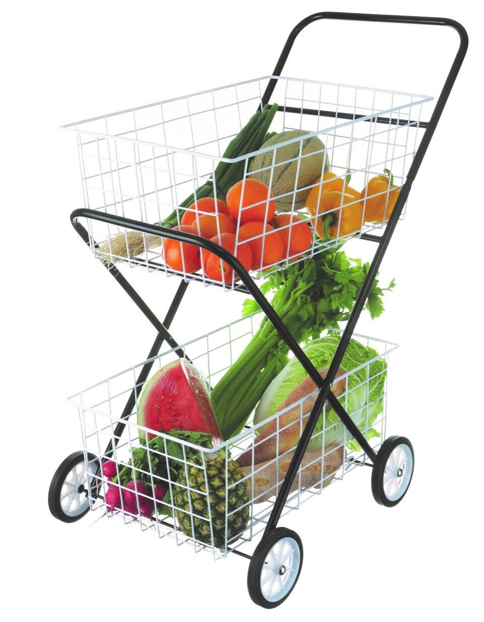 Shopping Trolley Foldable Cart Double Basket Collapsible 