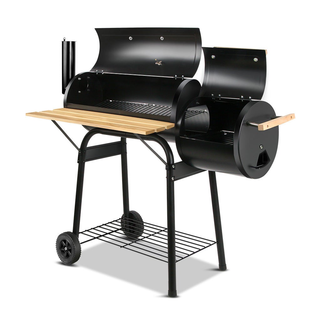 2-in-1 Home Coated Steel Offset BBQ Smoker - Black