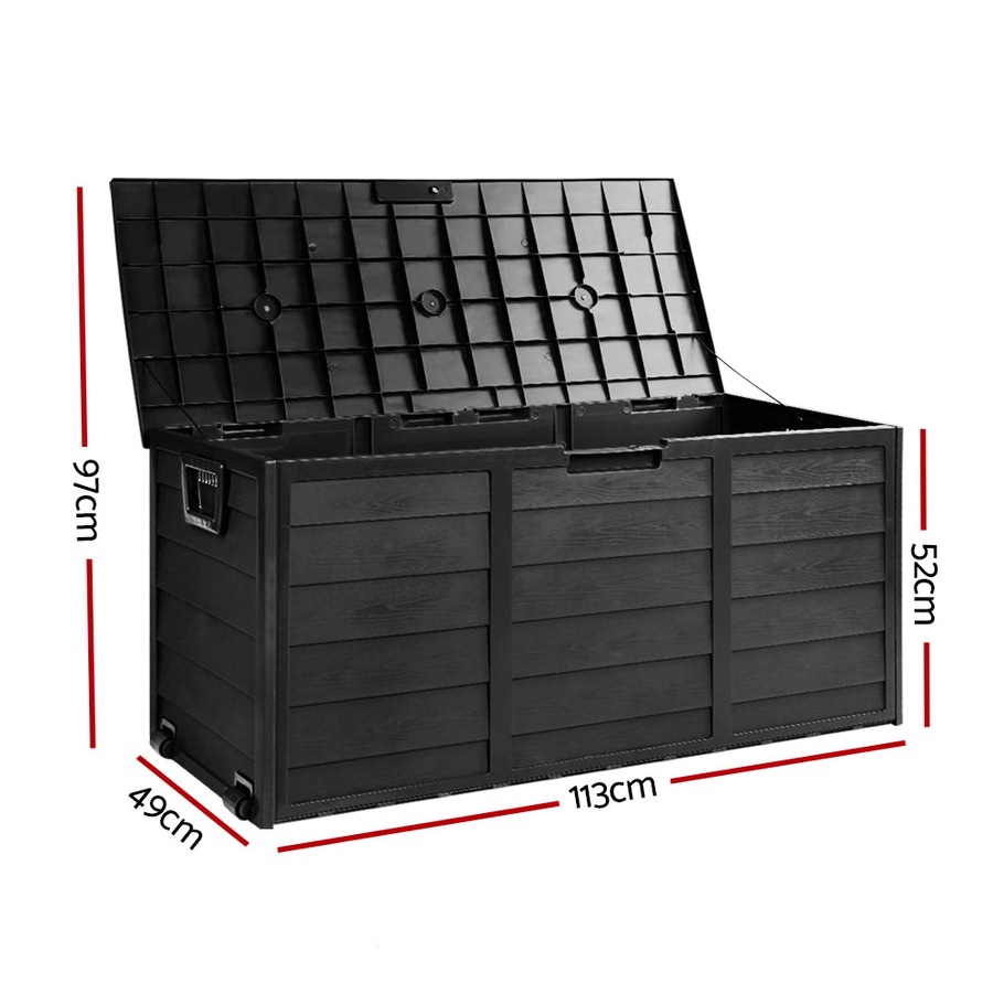 Lockable Outdoor Storage Container Box All Black - 290L