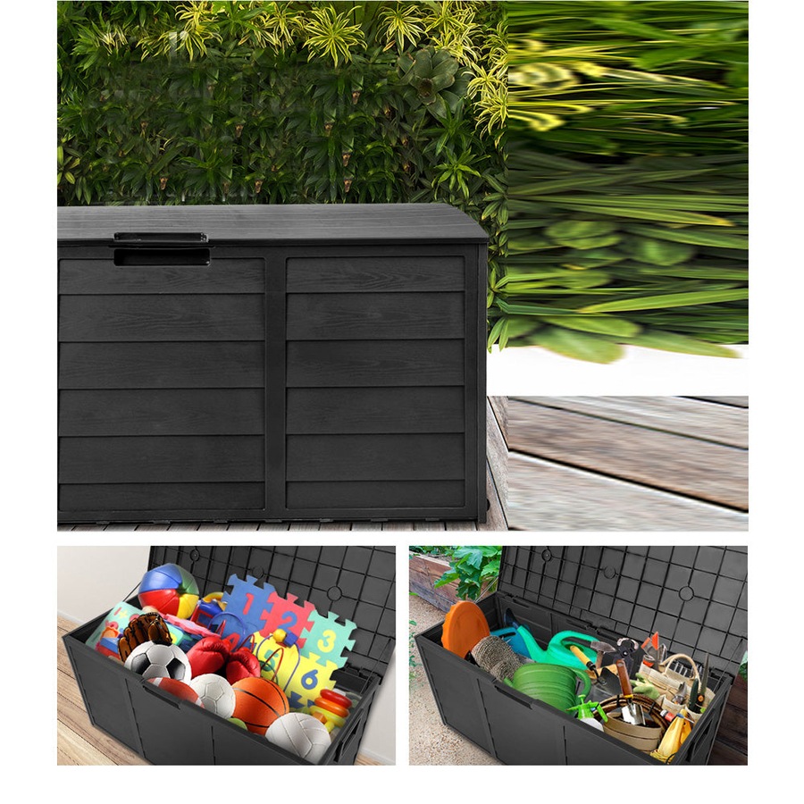 Lockable Outdoor Storage Container Box All Black - 290L