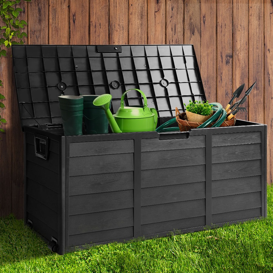 Lockable Outdoor Storage Container Box All Black - 290L