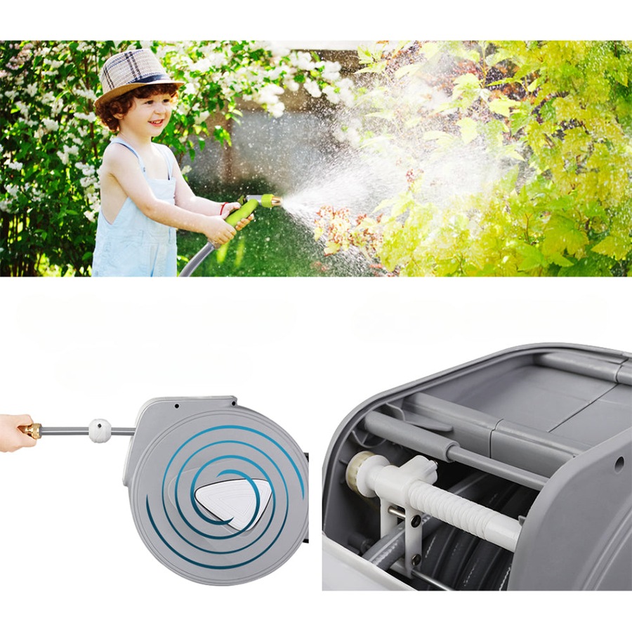 30M Retractable Hose Reel Garden Water Brass Auto Rewind Spray Gun