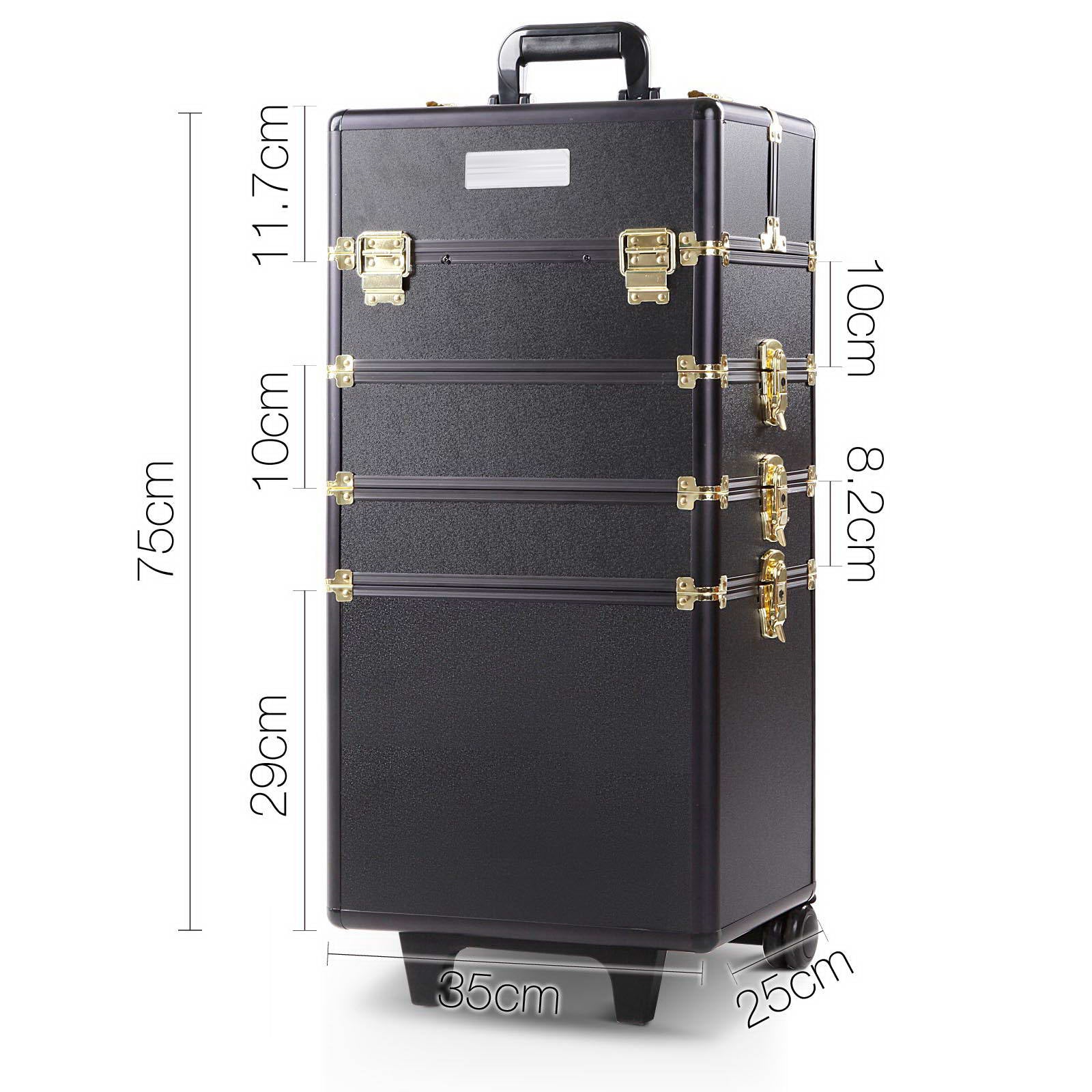 7 in 1 Portable Cosmetic Suitcase Trolley - Black and Gold