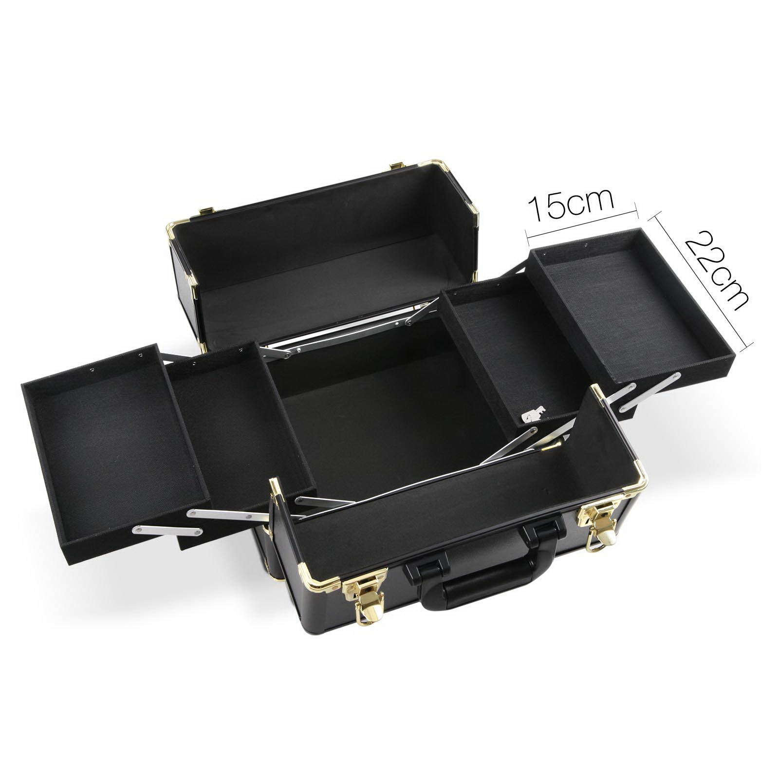 7 in 1 Portable Cosmetic Suitcase Trolley - Black and Gold