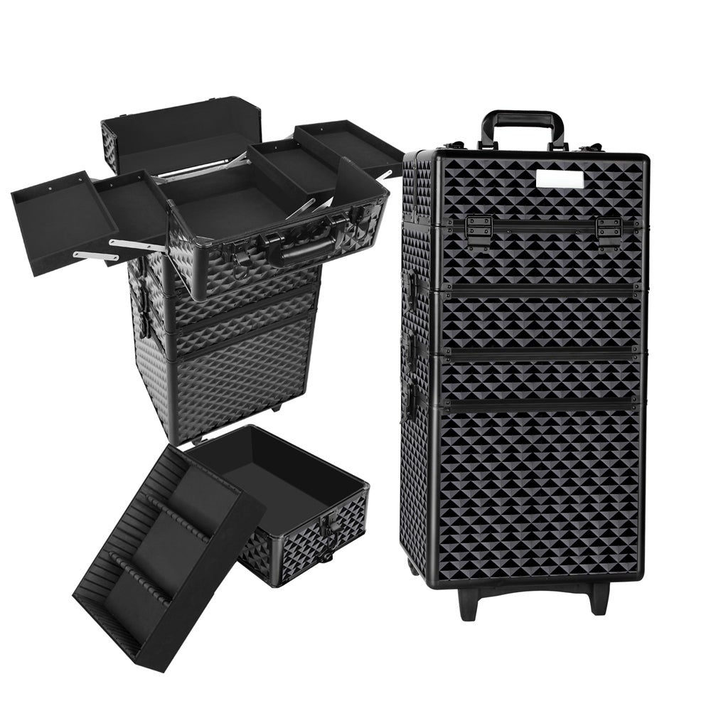 7 in 1 Portable Cosmetic Suitcase Trolley - Diamond Black
