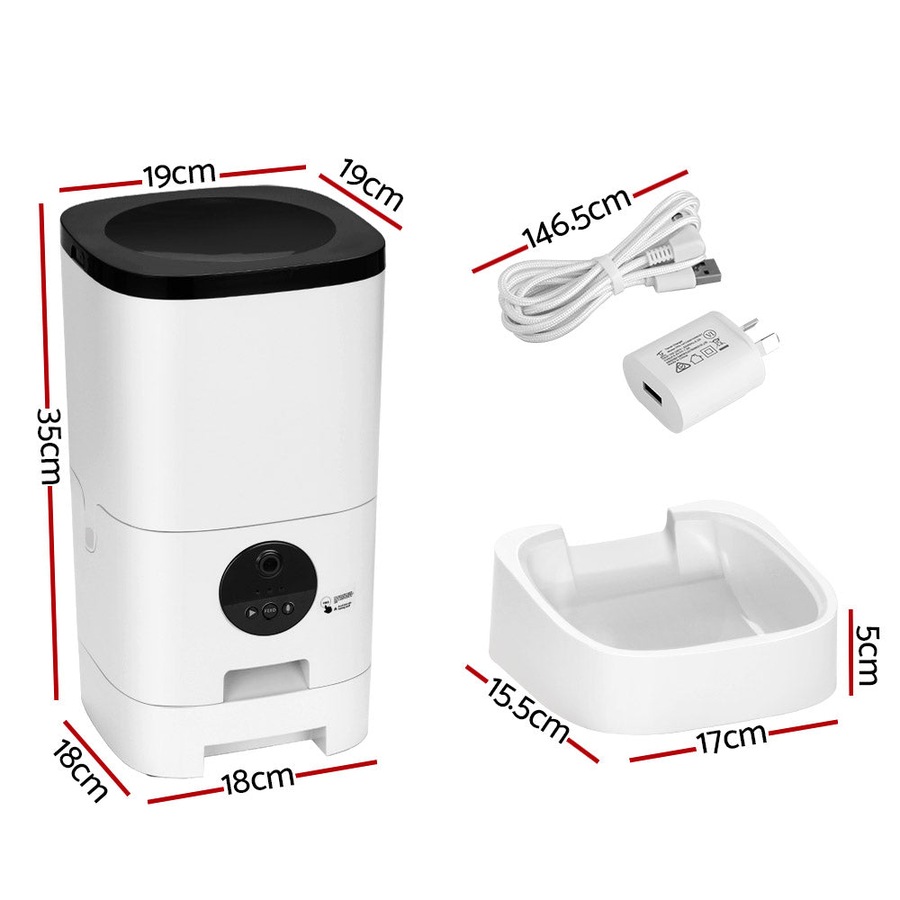 Automatic Pet Feeder Camera Dog Cat Smart Video Wifi Food HD - 6L