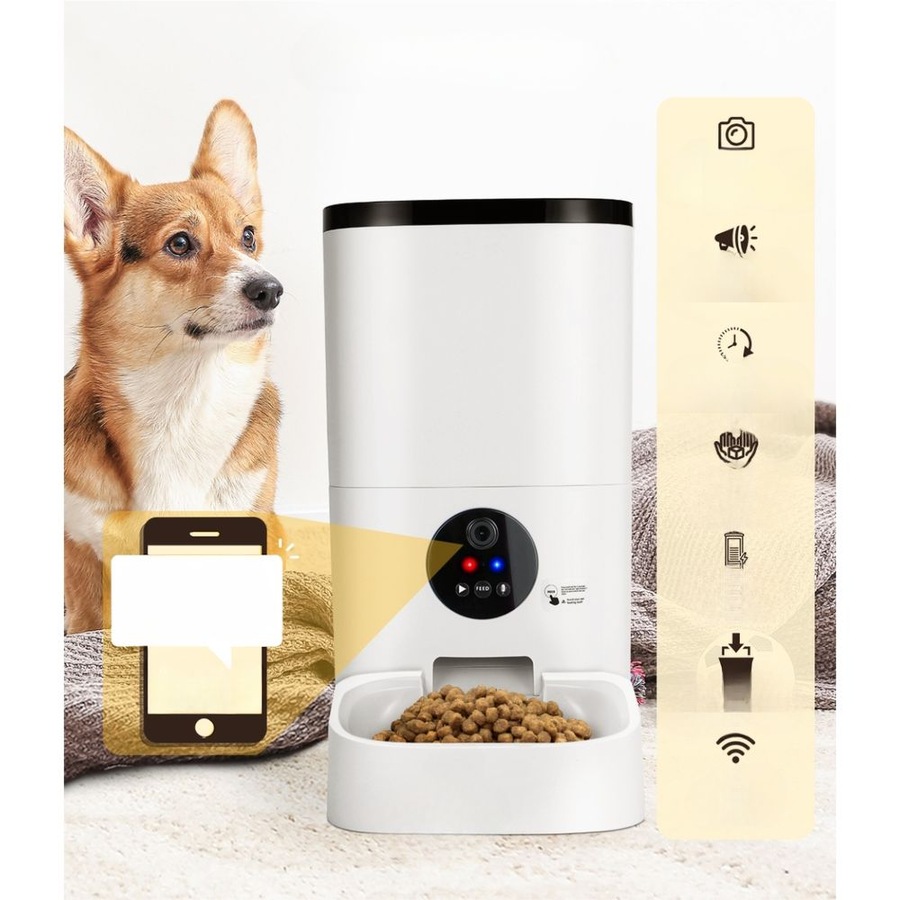 Automatic Pet Feeder Camera Dog Cat Smart Video Wifi Food HD - 6L
