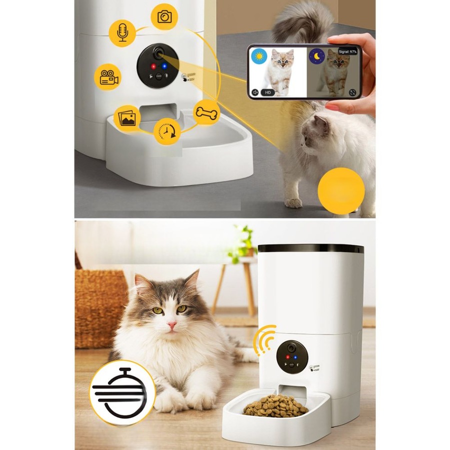 Automatic Pet Feeder Camera Dog Cat Smart Video Wifi Food HD - 6L