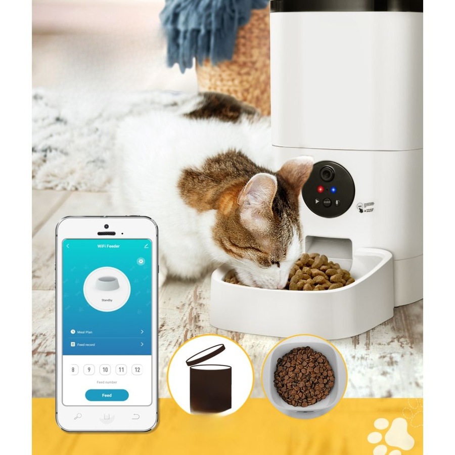Automatic Pet Feeder Camera Dog Cat Smart Video Wifi Food HD - 6L
