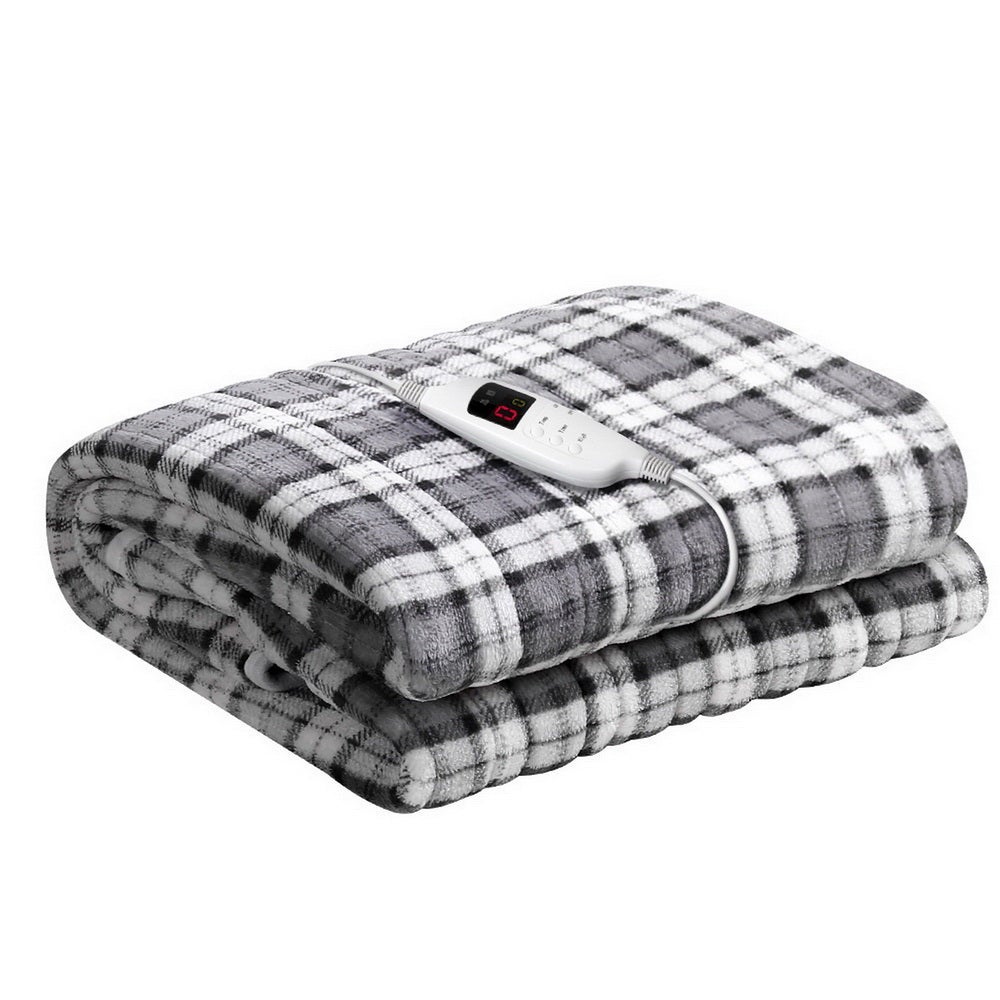 Electric Heated Snuggle Blanket - Grey and White Checkered