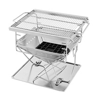 2 in 1 Stainless Steel Adjustable Barbecue Fire Pit - 3 Levels