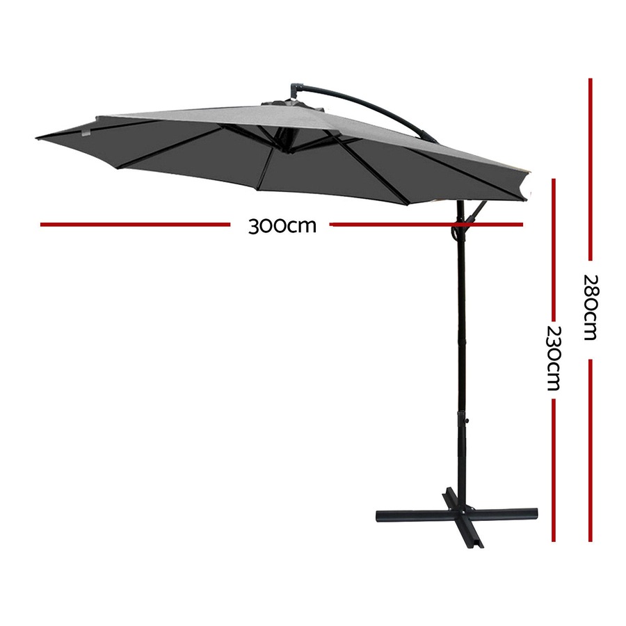 Cantilevered 3M Outdoor Garden Umbrella - Charcoal