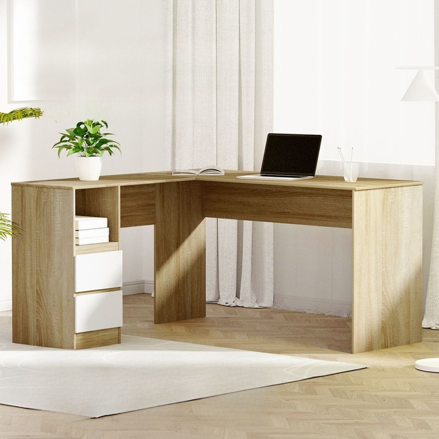 Corner Computer Desk Office Study Desks Table Drawers L-Shape Workstation