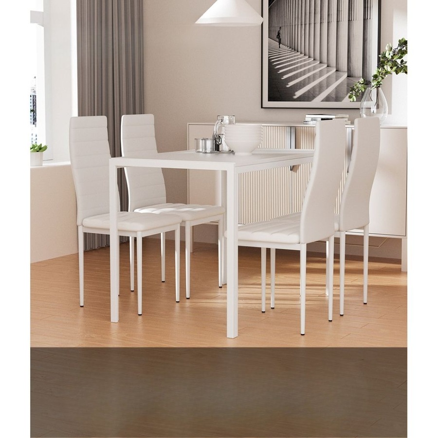 Dining Chairs and Table Dining Set 4 Chair Set Of 5 Wooden Top White