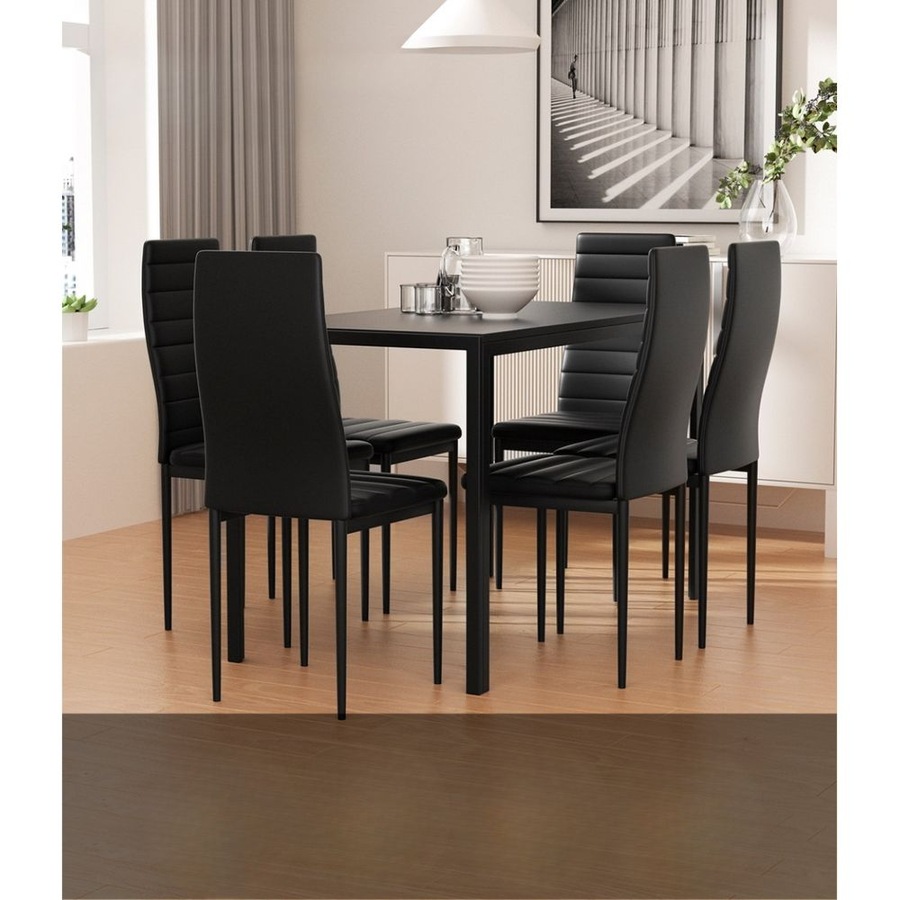 Dining Chairs and Table Dining Set 6 Chair Set Of 7 Wooden Top Black