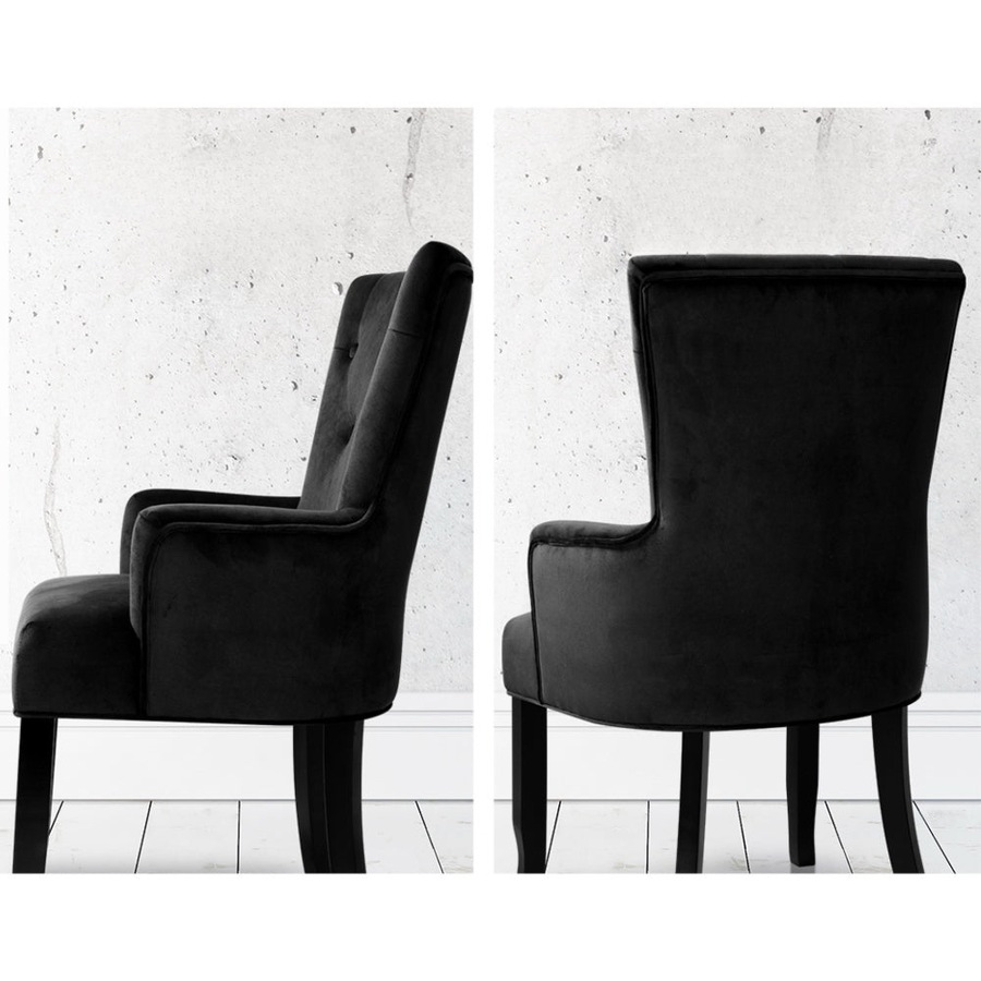 Dining Chairs French Provincial Chair Velvet Fabric Timber Retro Black
