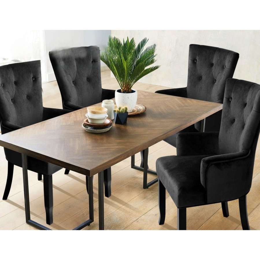 Dining Chairs French Provincial Chair Velvet Fabric Timber Retro Black