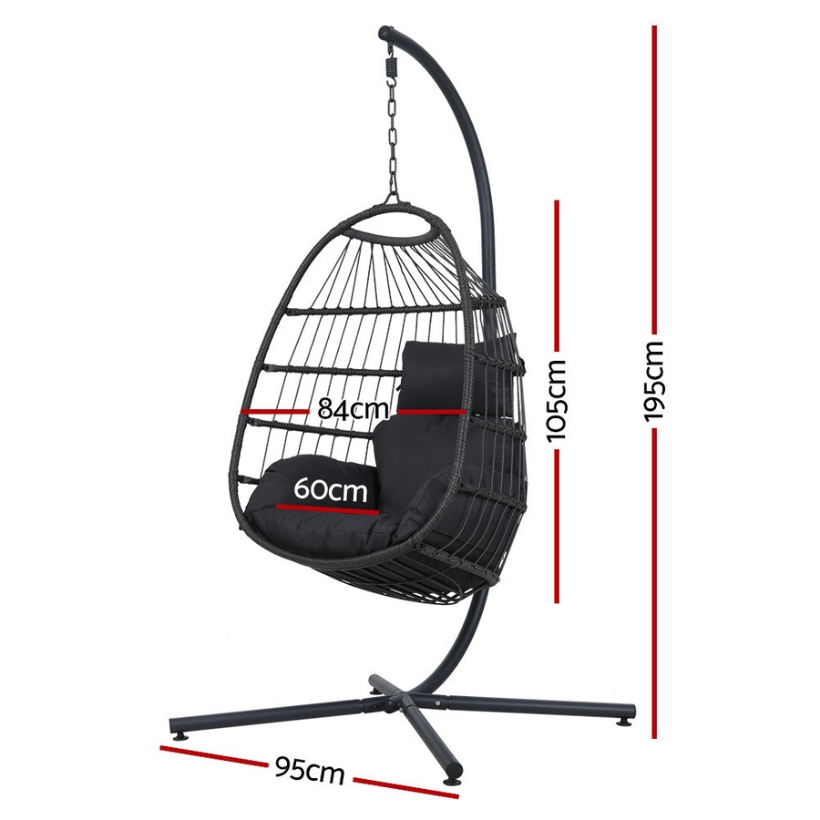 Egg Swing Chair Hammock Outdoor Furniture Hanging Wicker Seat - Black