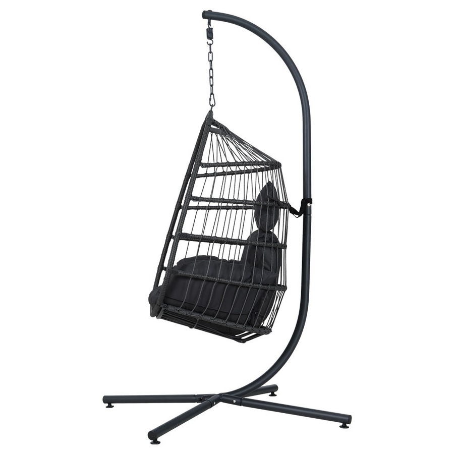 Egg Swing Chair Hammock Outdoor Furniture Hanging Wicker Seat - Black