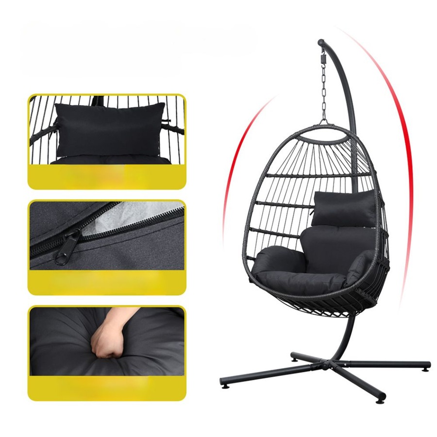 Egg Swing Chair Hammock Outdoor Furniture Hanging Wicker Seat - Black